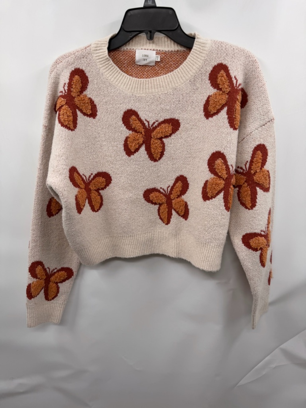 Luna Ivy Cream Butterfly Crewneck Sweater